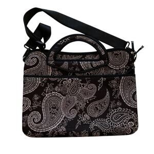 i.e. Neoprene Laptop Messenger Bag Removable Strap, Black, White, Pink Paisley